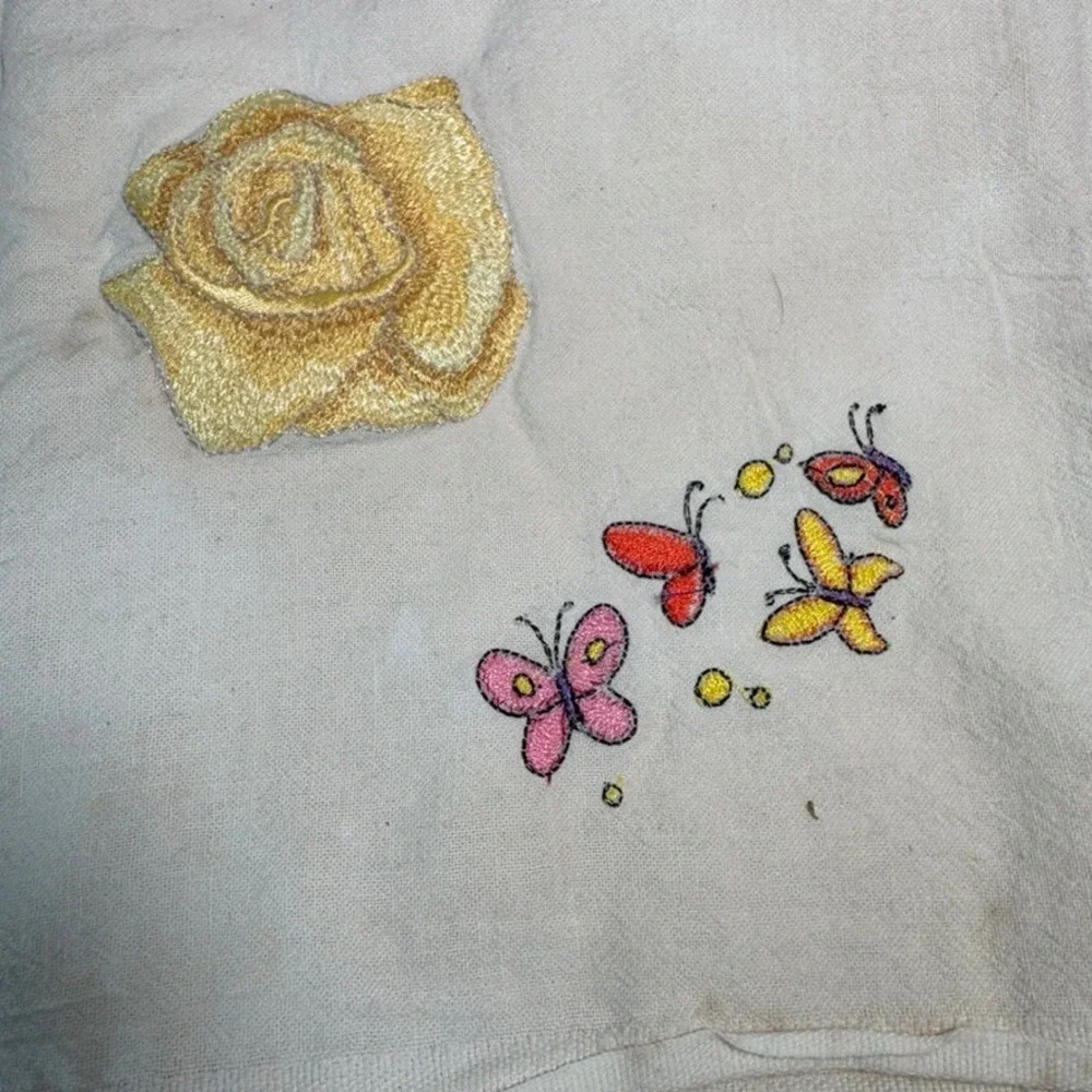 Vintage 100% Egyptian Cotton Embroidered Cloth Set Teddy Bear Butterfly 34x30